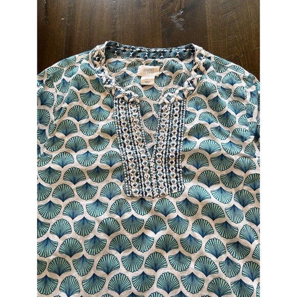 SIGRID OLSEN Beach Cover Up Tunic Top Small Blue Embroidered 3/4 Sleeves Boho - Picture 3 of 10